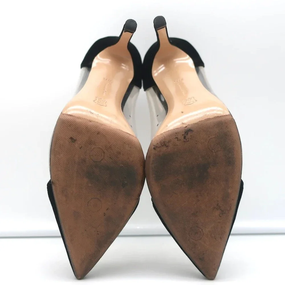 Gianvito Rossi Plexi Velvet and PVC Pumps Black Size 37.5 Pointed Toe Heels - Picture 10 of 11